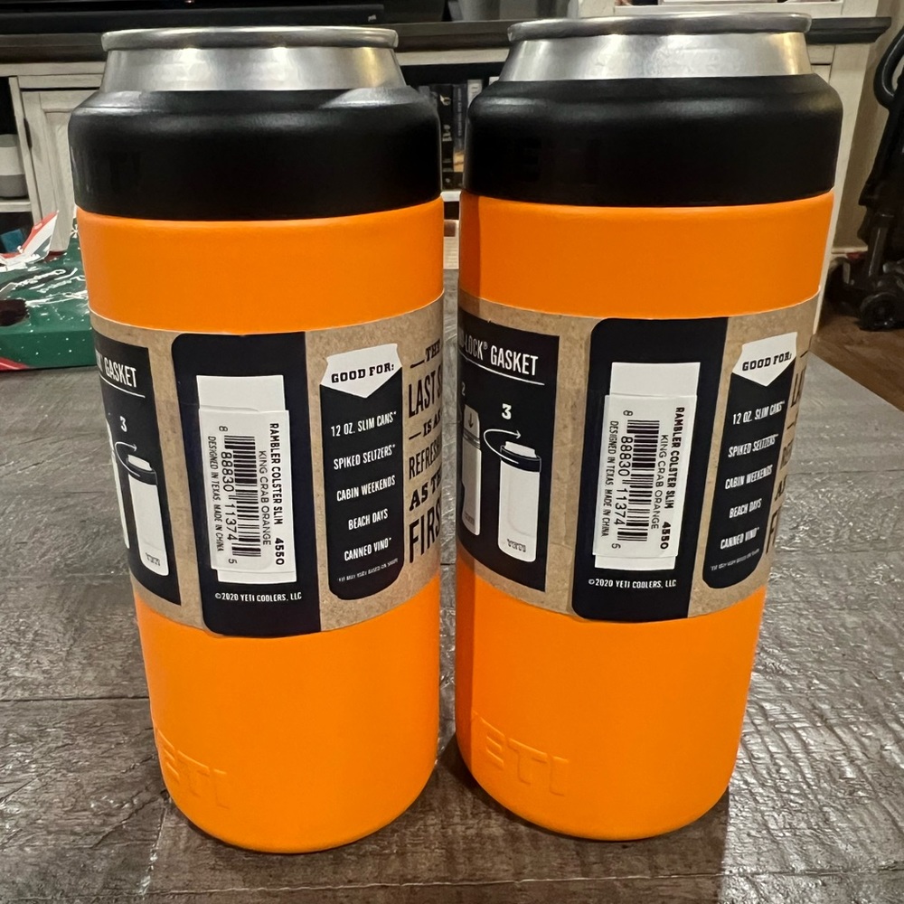 2 Yeti slim can colsters king crab orange
